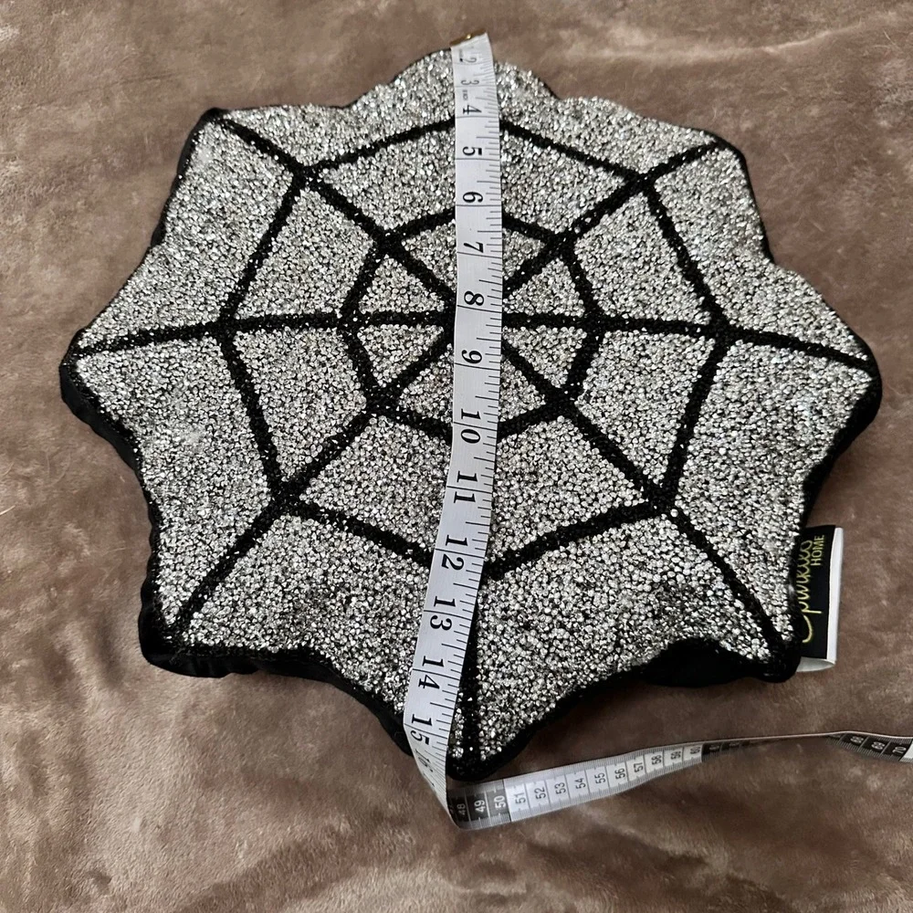 Sparkles Home Spider Web Rhinestone Pillow Black Silver 16in Gothic Decor NEW